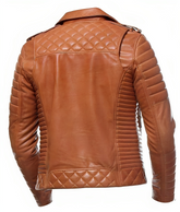 Mens Cafe Racer Quilted Moto Style Tan Biker Leather Jacket